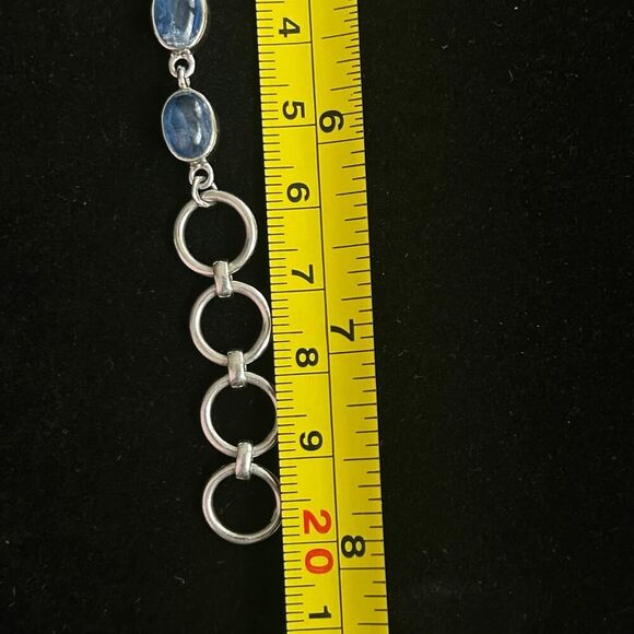 Handmade Marked 925 Sterling Silver and Blue Kyanite Crystal Bracelet 6.5-8" - Picture 3 of 6